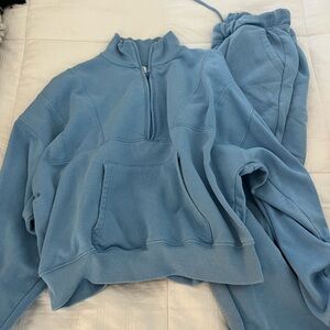 Blue Quarter-Zip Sweatshirt and Joggers Set